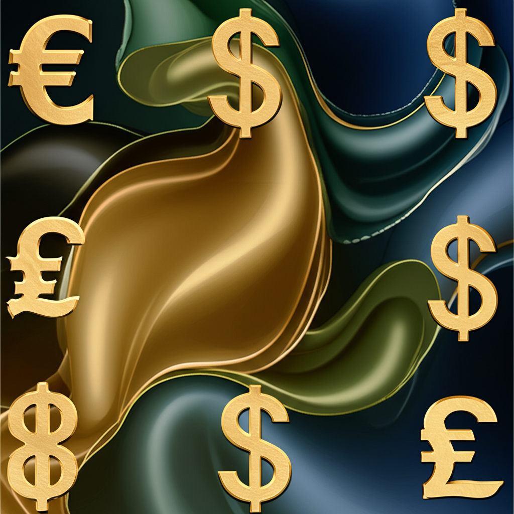 Altın, dolar ve euro sembollerinin ince bir şekilde entegre edildiği, çeşitlendirmeyi temsil eden soyut bir görüntü.