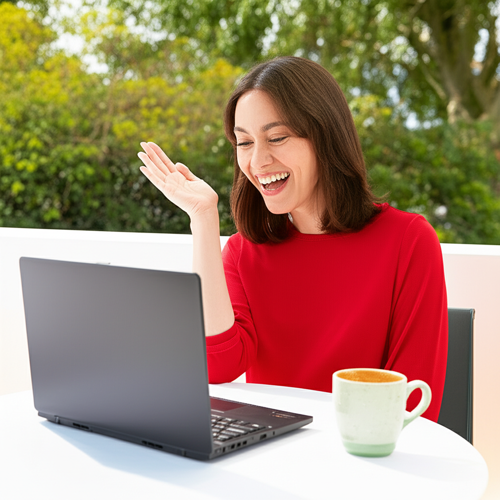 Person using a product happily