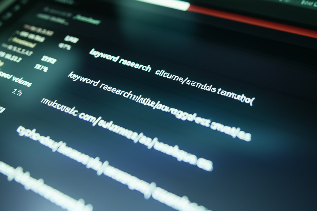 Laptop screen showing keyword research data