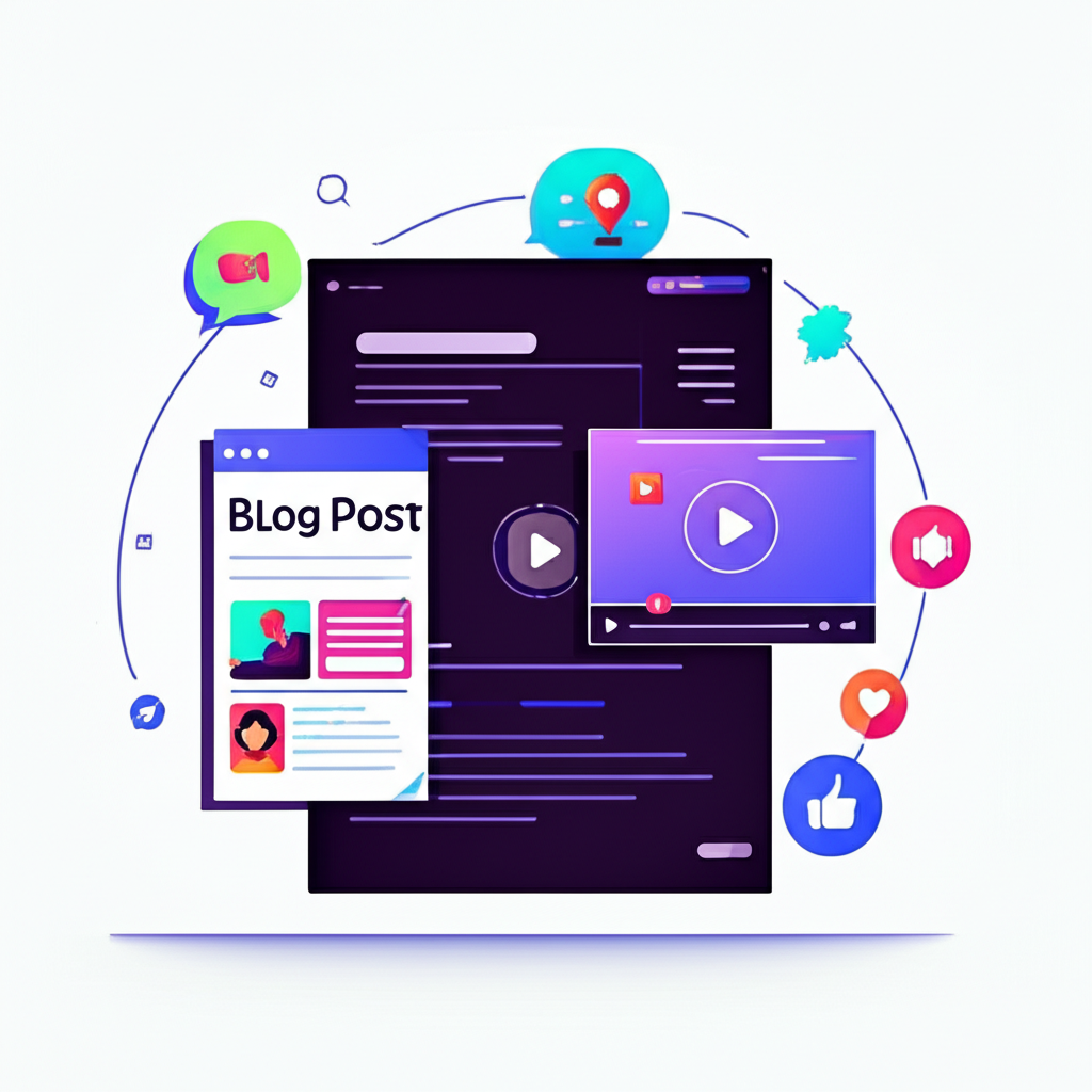 Various content formats including blog posts, videos and social media graphics