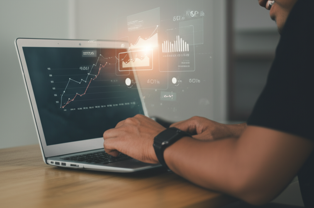 Person looking at positive analytics on their laptop