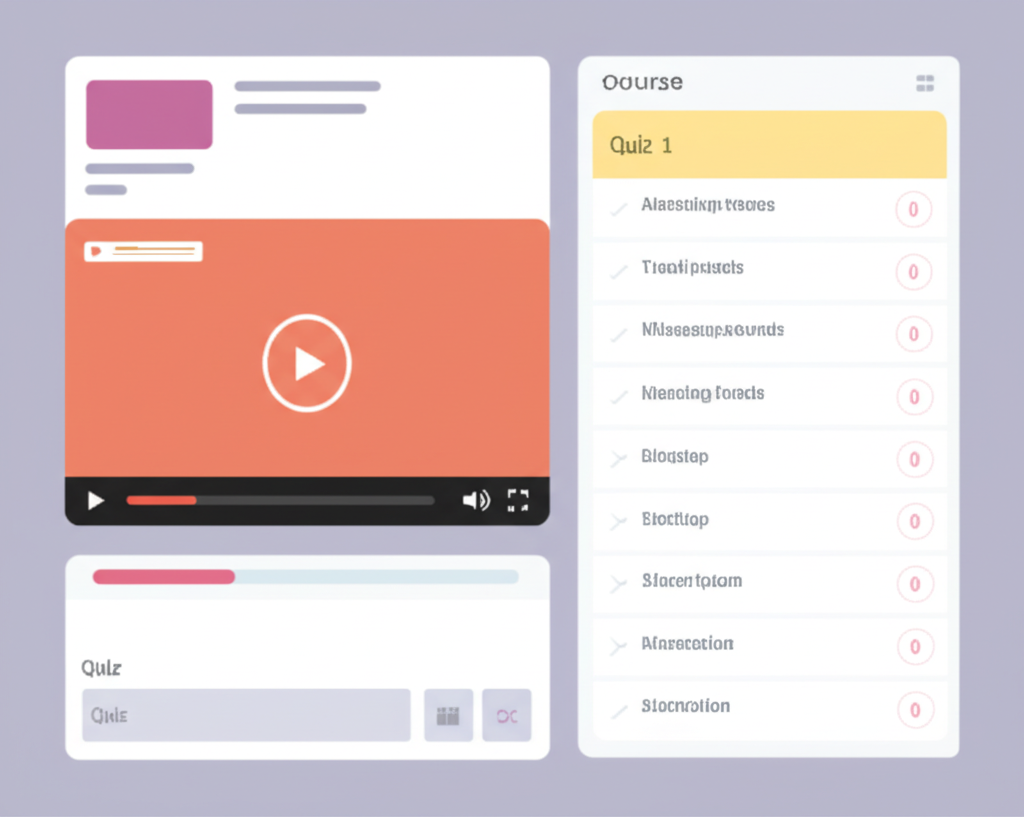 An online course interface with video lectures and interactive elements