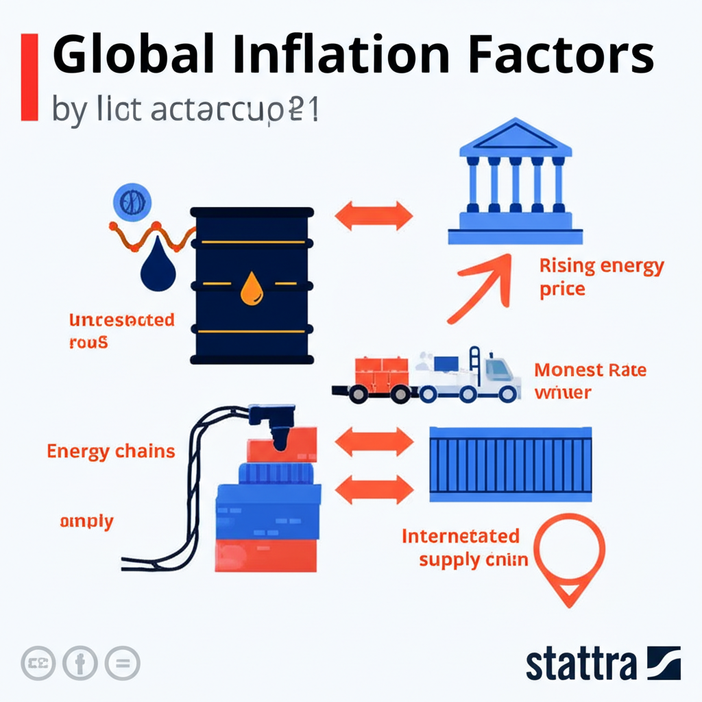 2026 yılında küresel enflasyonu etkileyen faktörleri (enerji fiyatları, tedarik zincirleri ve para politikası) gösteren bir infografik.