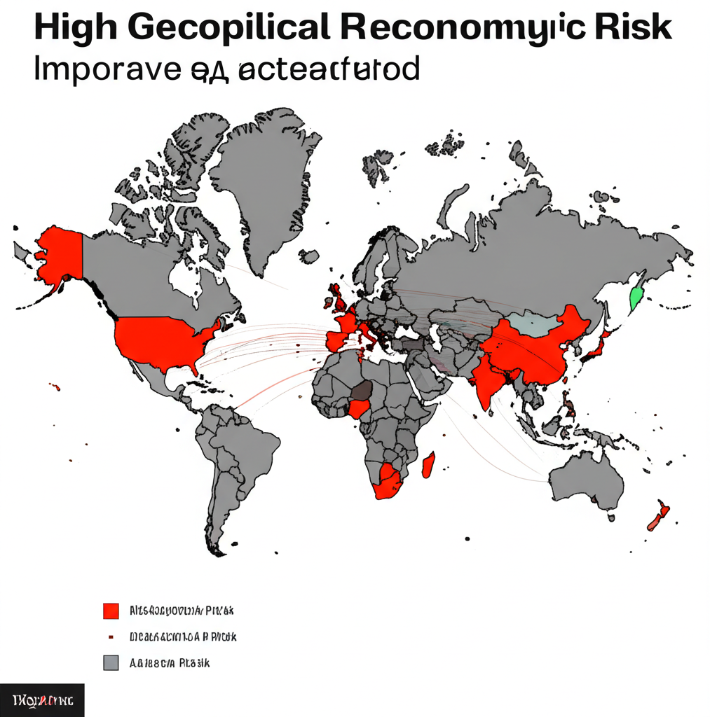 Yüksek jeopolitik risk taşıyan bölgeleri ve bunların küresel ekonomi üzerindeki potansiyel etkisini gösteren bir dünya haritası.
