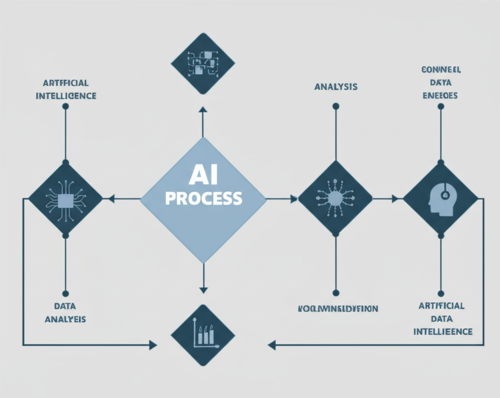 İş sürecinde veri analizi ve yapay zeka entegrasyonunu gösteren bir grafik.