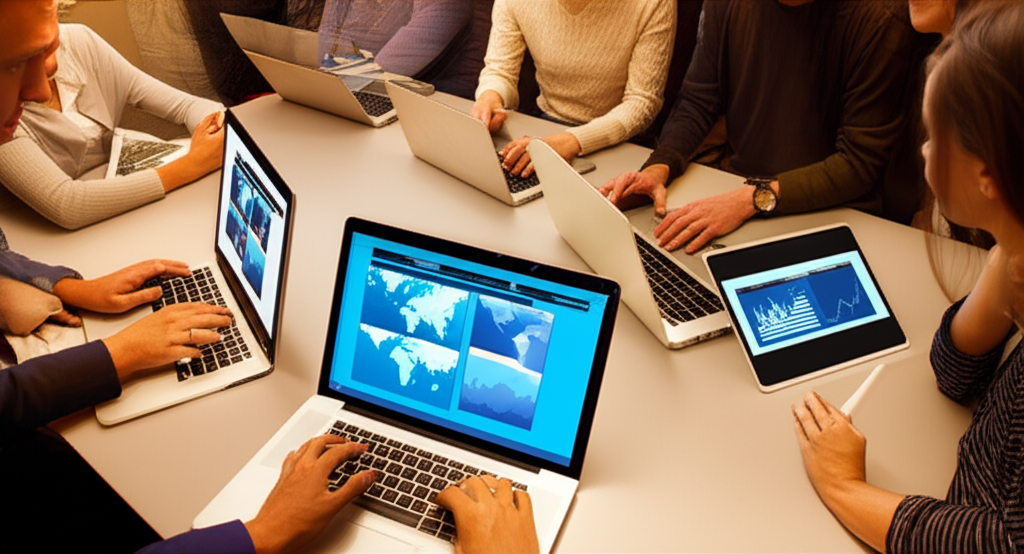 Fintech alanında çalışan bir ekip, ortak bir proje üzerinde iş birliği yapıyor.