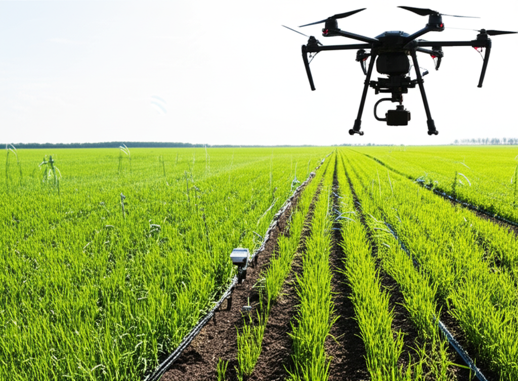 Modern tarım teknolojisinin kullanıldığı verimli bir tarım alanı.