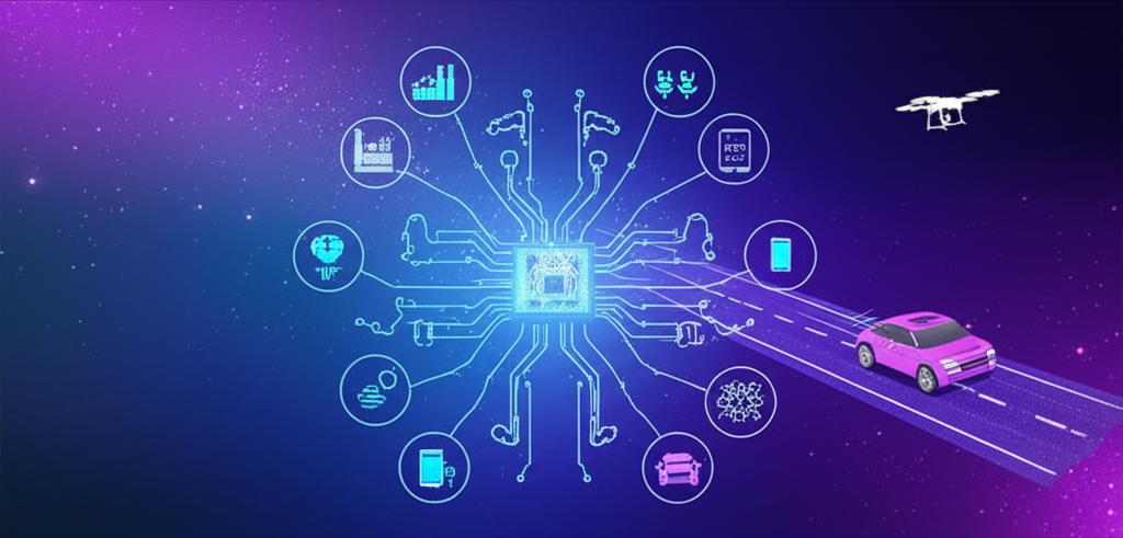 Illustration of AI applications in various industries