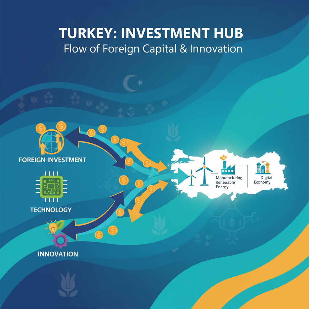 Türkiye'ye sermaye ve teknoloji akışını temsil eden dinamik bir grafik.