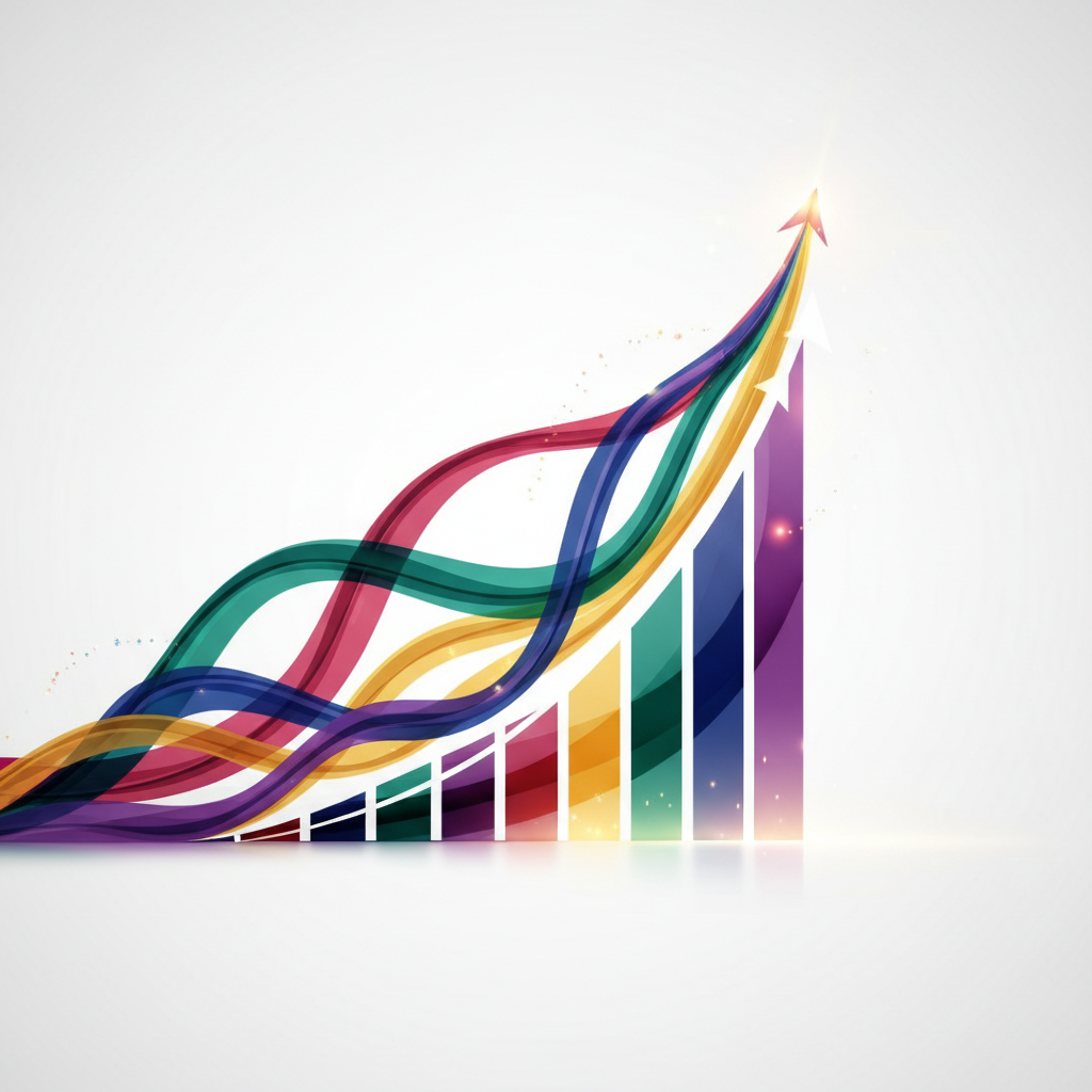 Farklı renklerdeki akış çizgileriyle görselleştirilmiş çeşitlendirilmiş gelir akışlarının soyut temsili.