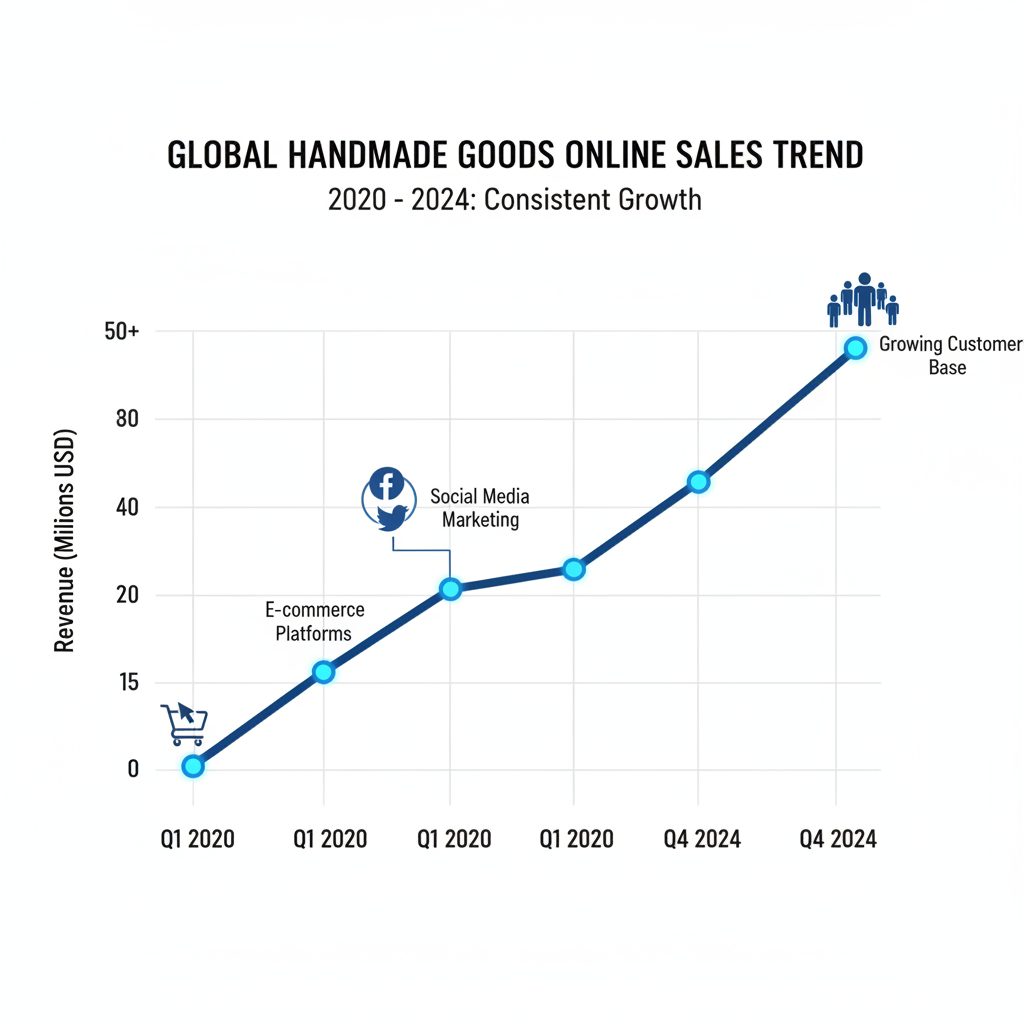 El yapımı ürünlerin çevrimiçi satışlarındaki artış trendini gösteren grafik.