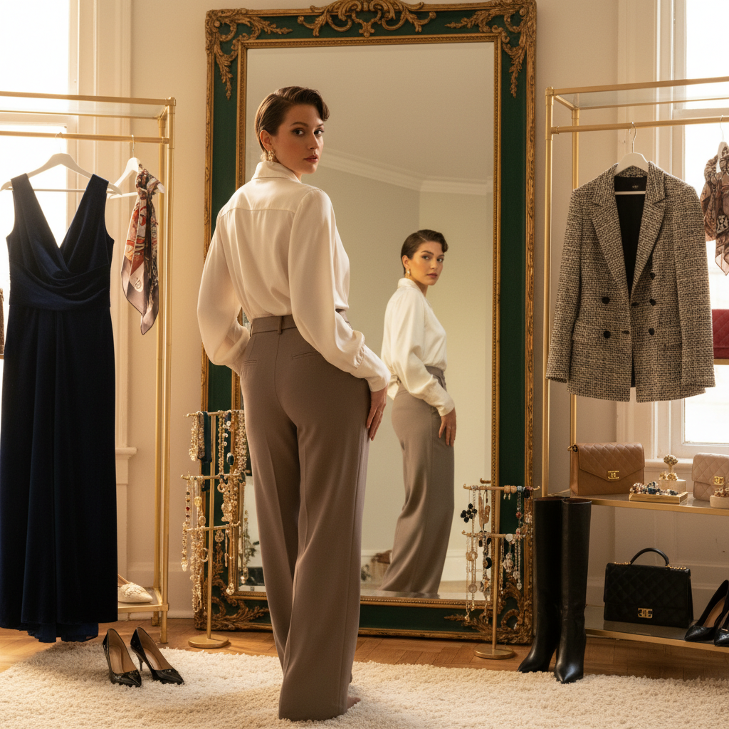 Kişisel stil danışmanlığı ve moda ipuçlarını temsil eden şık bir görsel.