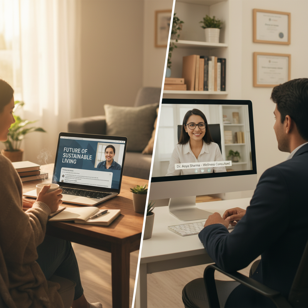 Online eğitim ve danışmanlık hizmetlerini temsil eden görseller.