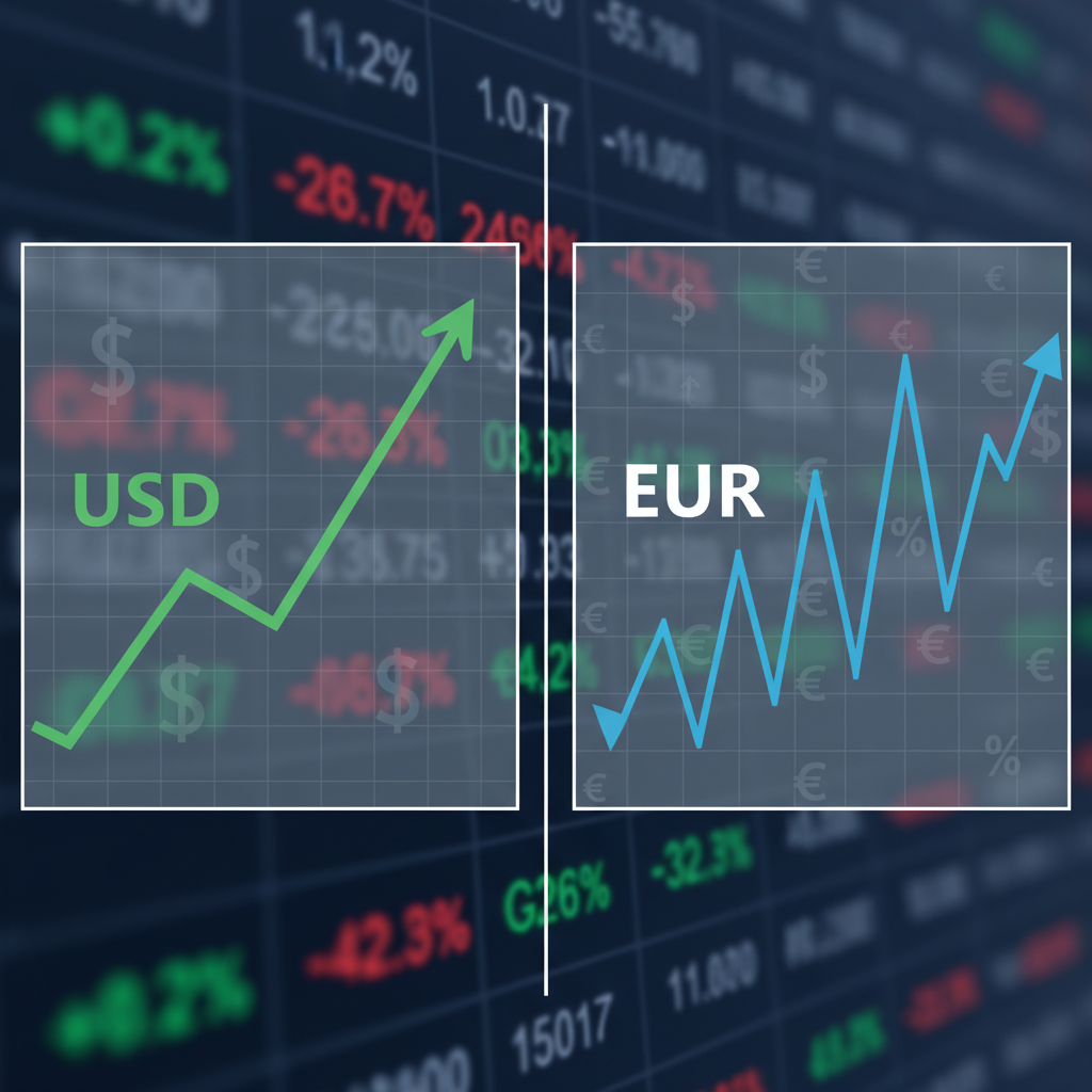 Dolar ve Euro döviz kurlarının genel eğilimlerini gösteren bir grafik.