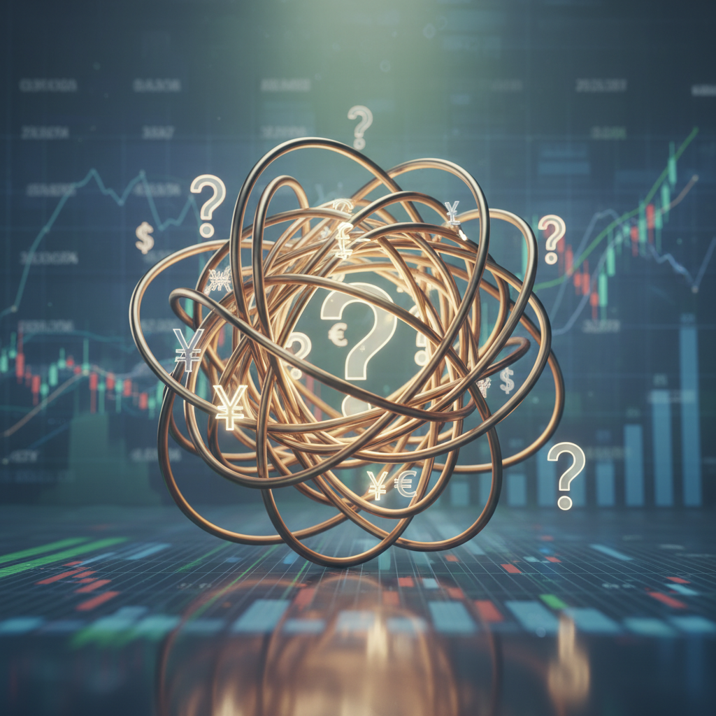 Ekonomik belirsizlikleri ve döviz kurlarını temsil eden soyut bir görsel.