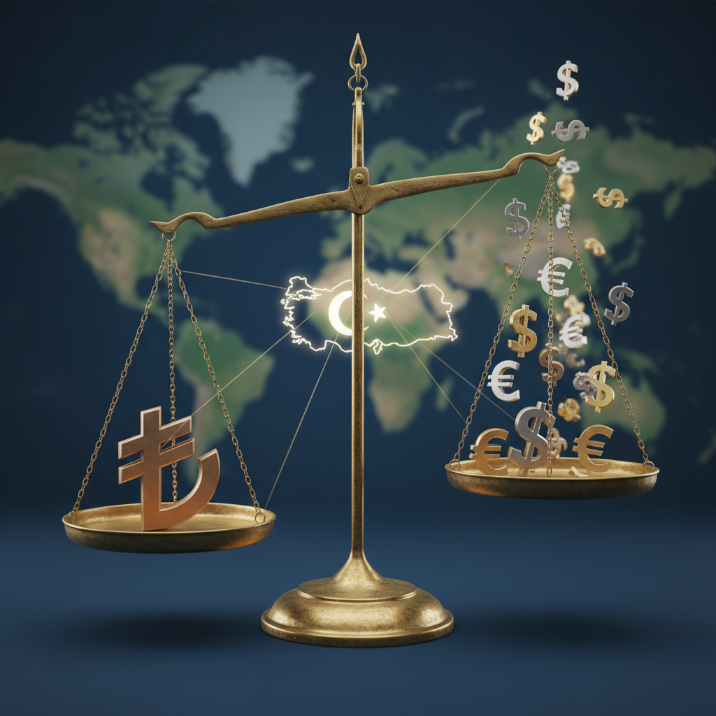 Türk Lirasının dolar ve euro karşısındaki denge durumunu simgeleyen bir görsel.