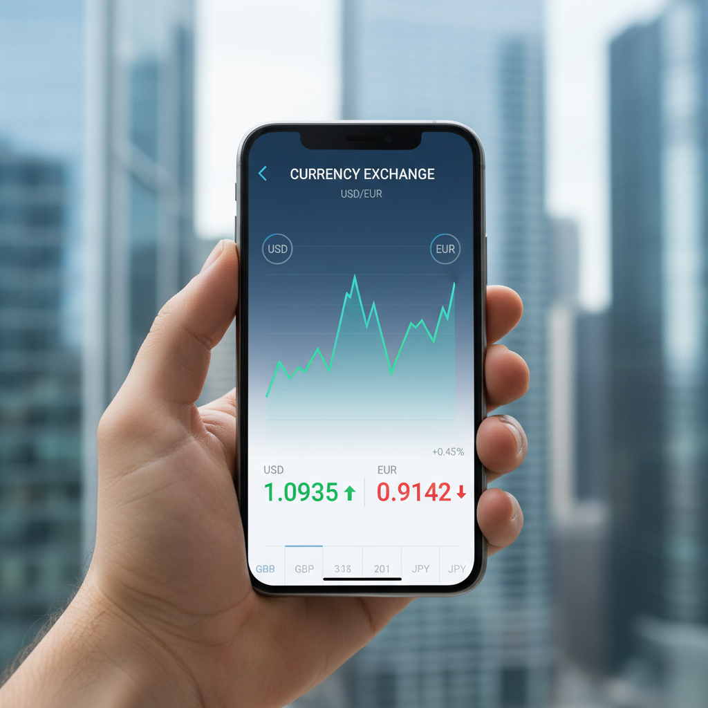 Döviz kurlarını gösteren bir mobil uygulama ekranı.