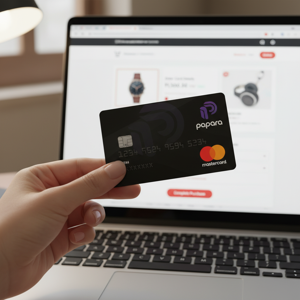 Papara kartı ile online alışveriş ödemesi yapan el