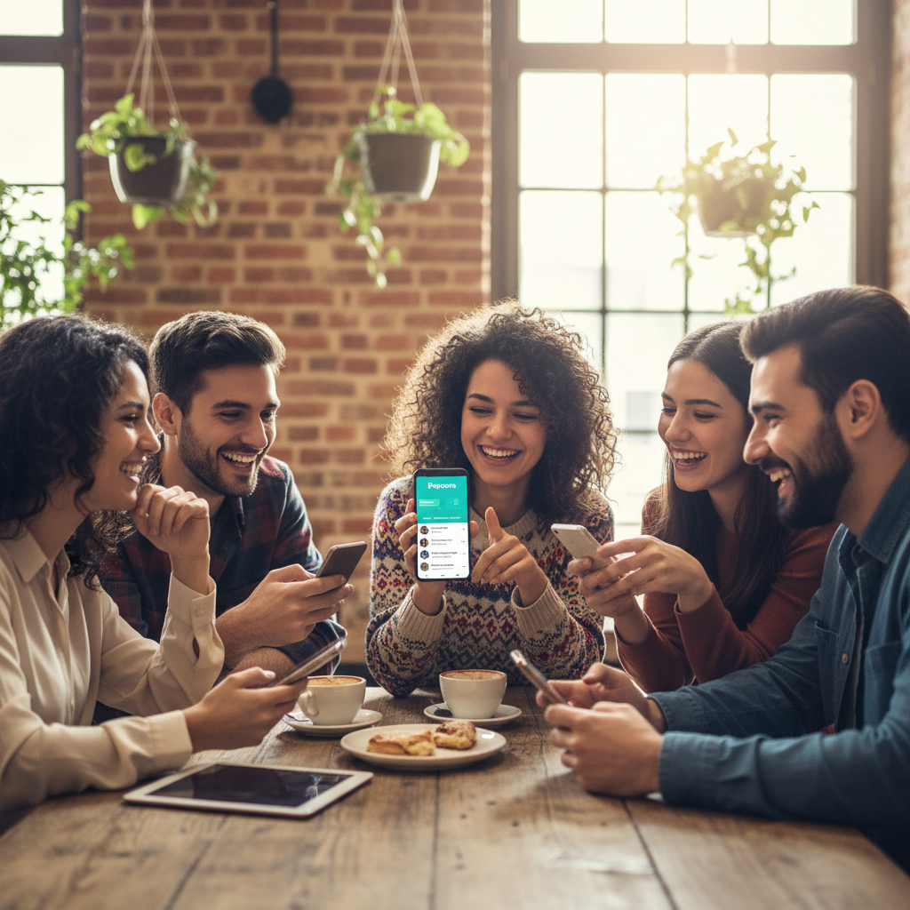 Gençlerin kafede buluşup Papara uygulaması üzerinden para transferi yaptığı an