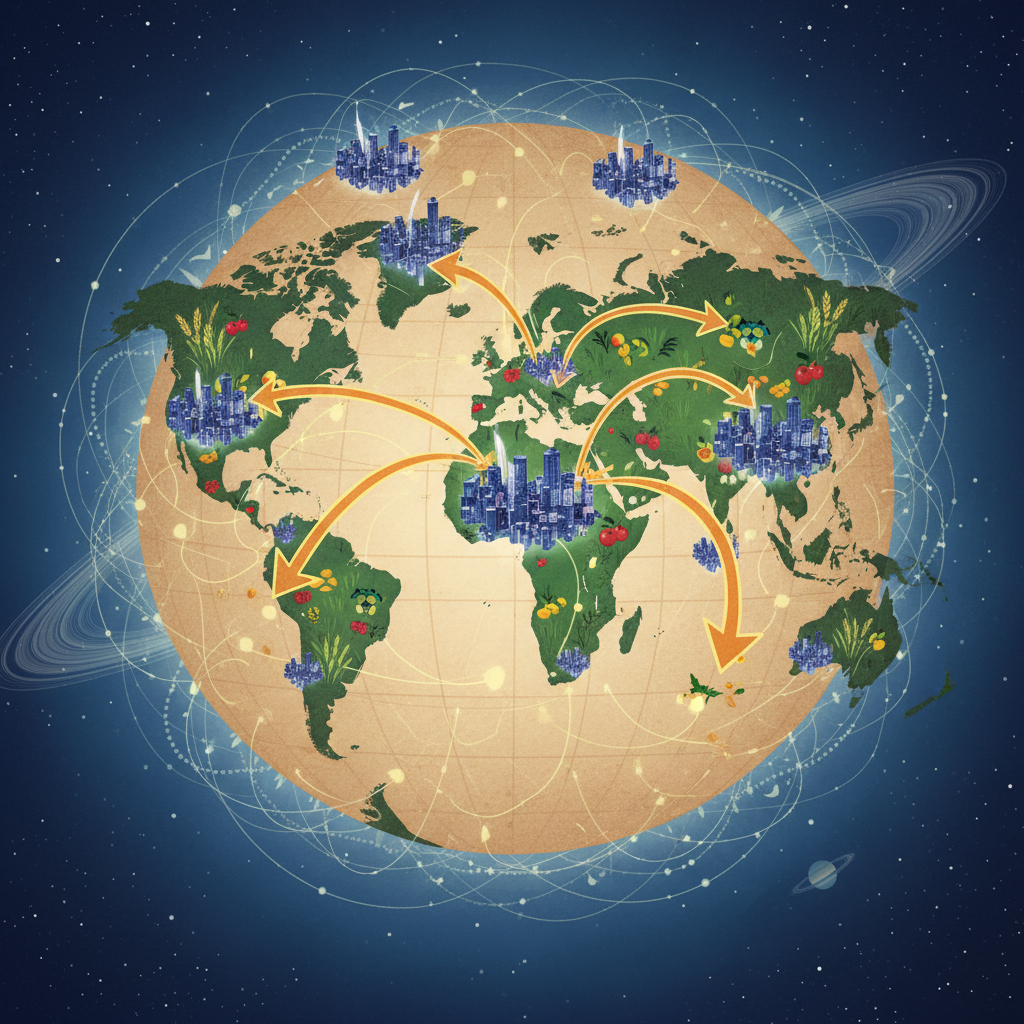 Küresel gıda tedarik zincirini ve olası aksaklıkları gösteren dünya haritası.