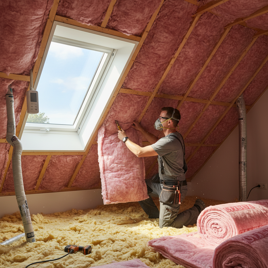 Evde çatı yalıtımı yapan kişi