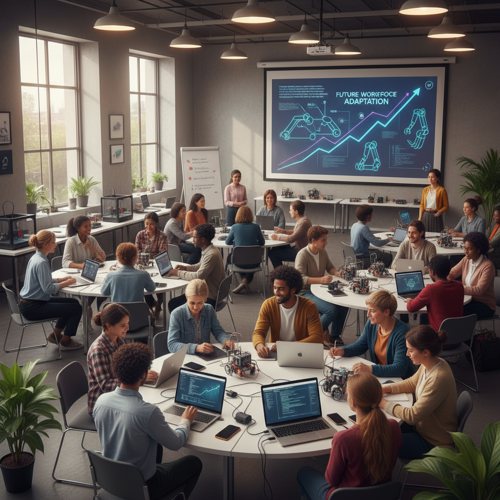 İnsanların AI ve robotik üzerine eğitim aldığı bir atölye çalışması.