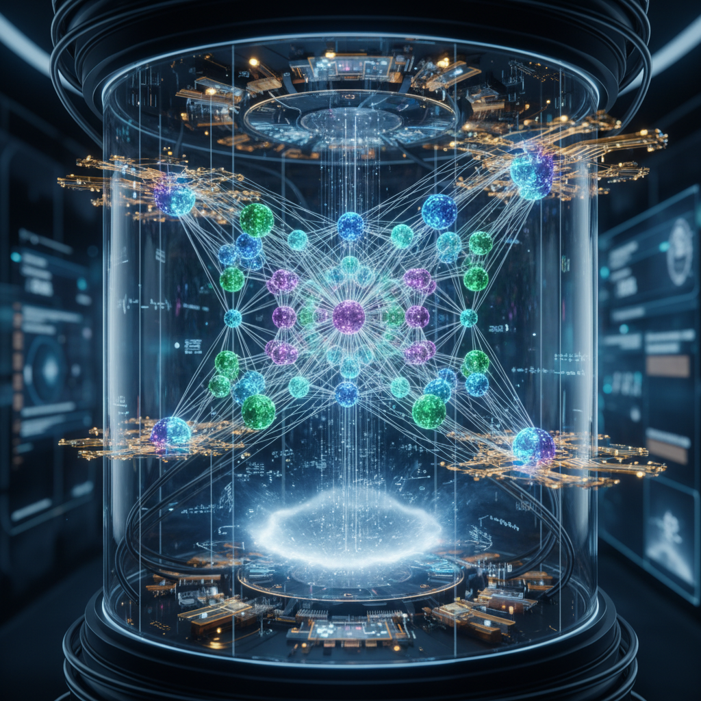 Kuantum bilgisayarın kübit mimarisini gösteren görsel.