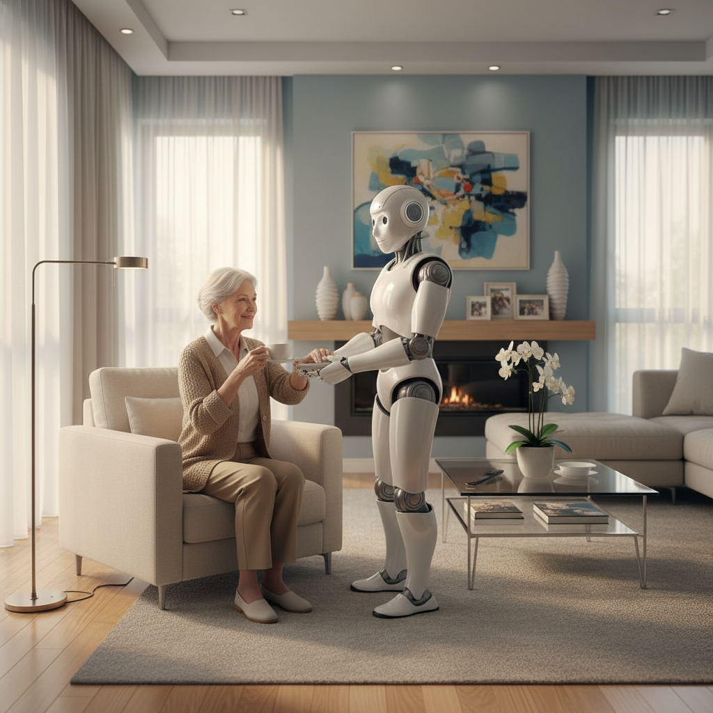 Evde yardımcı robotlar yaşlı bakımı.