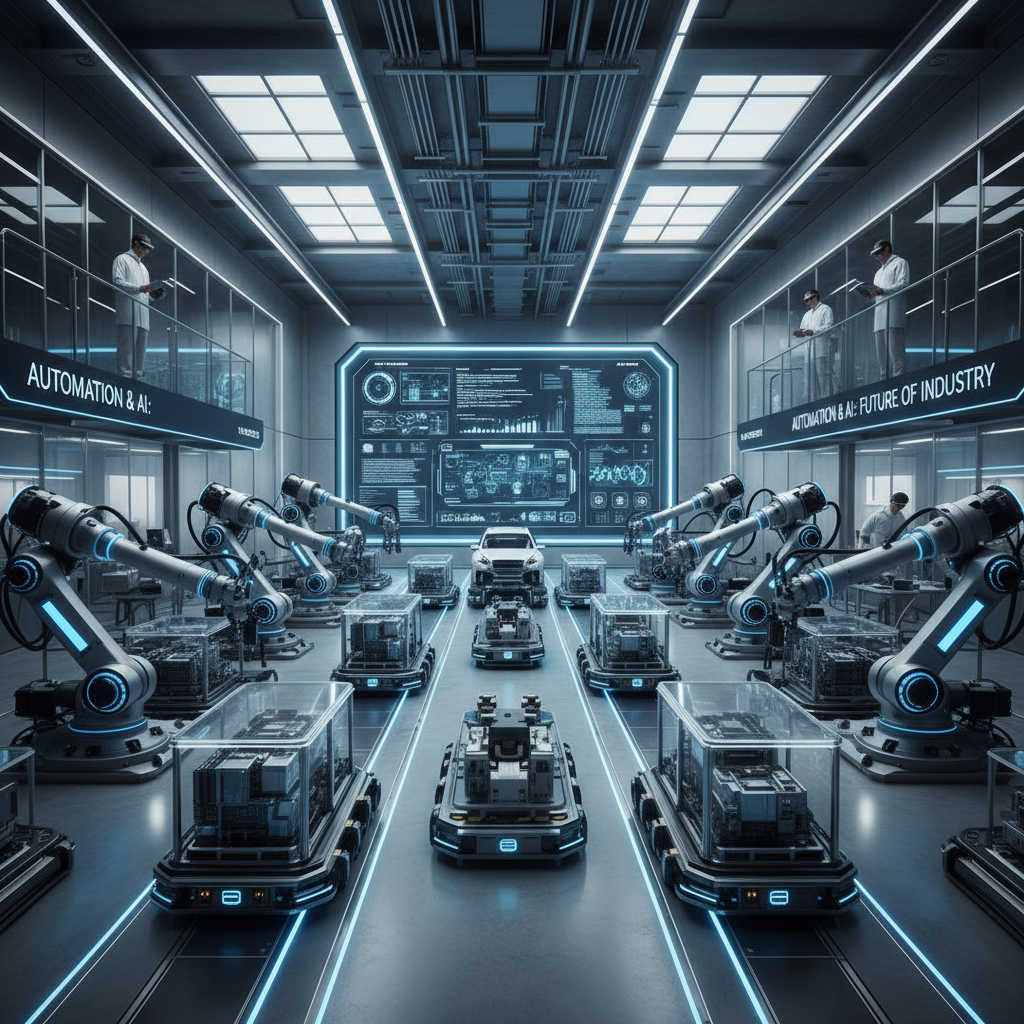 Otonom robotlar ve araçlar ile yüksek teknolojili fabrika