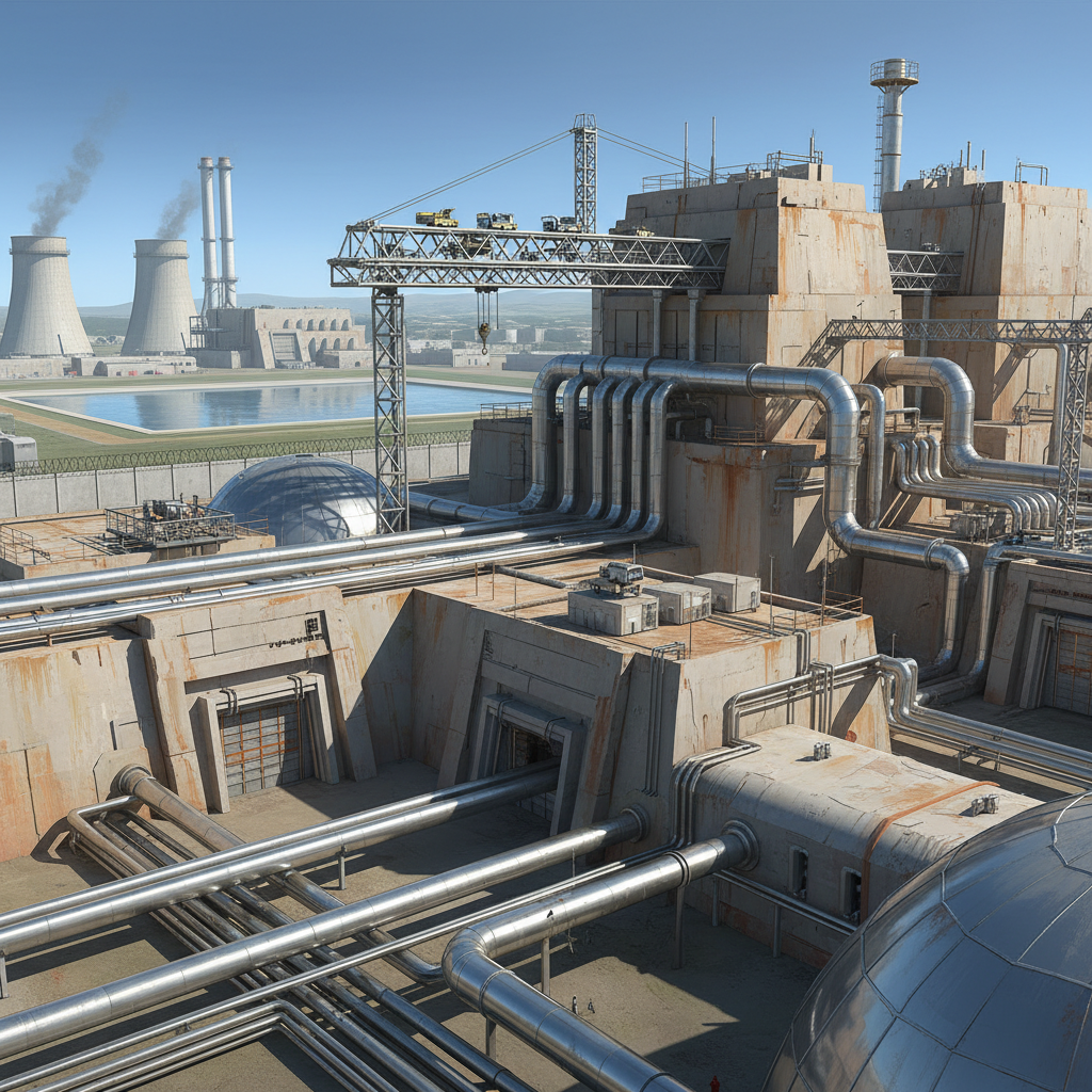 Gelişmiş endüstriyel mimariye sahip gerçekçi uranyum zenginleştirme tesisi.
