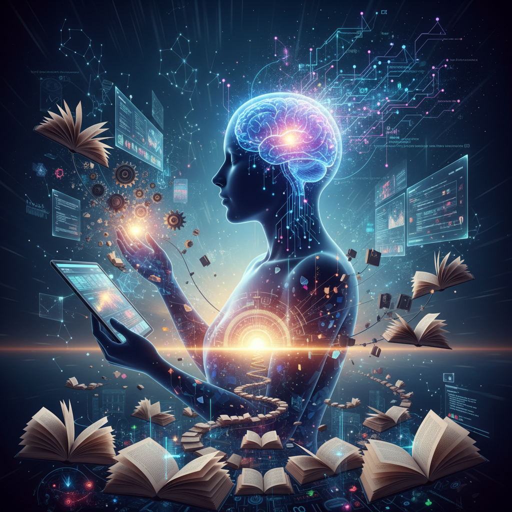 Dijital bağlantılarla aydınlanmış bir beyin ve öğrenme sembolleri