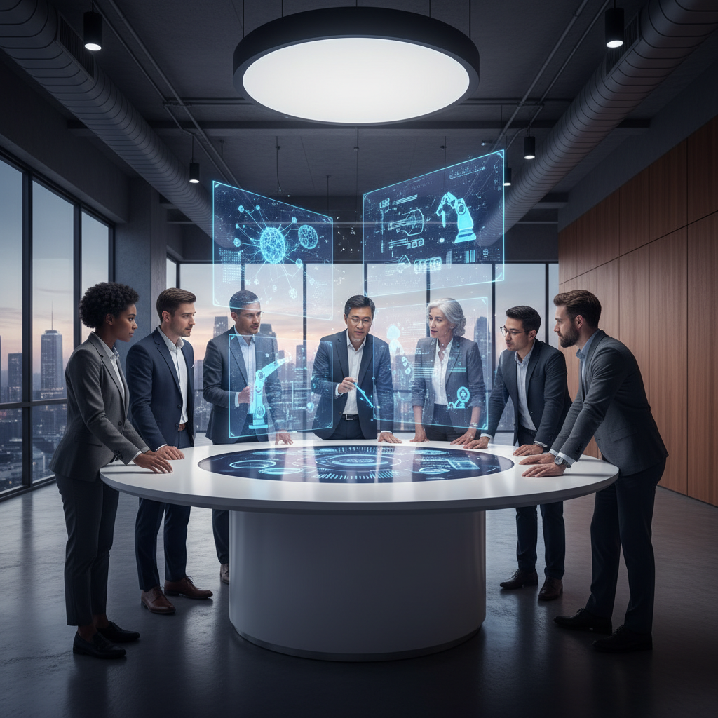 Farklı yaş ve geçmişlerden insanların robotik ve yapay zeka verilerini incelediği bir toplantı.