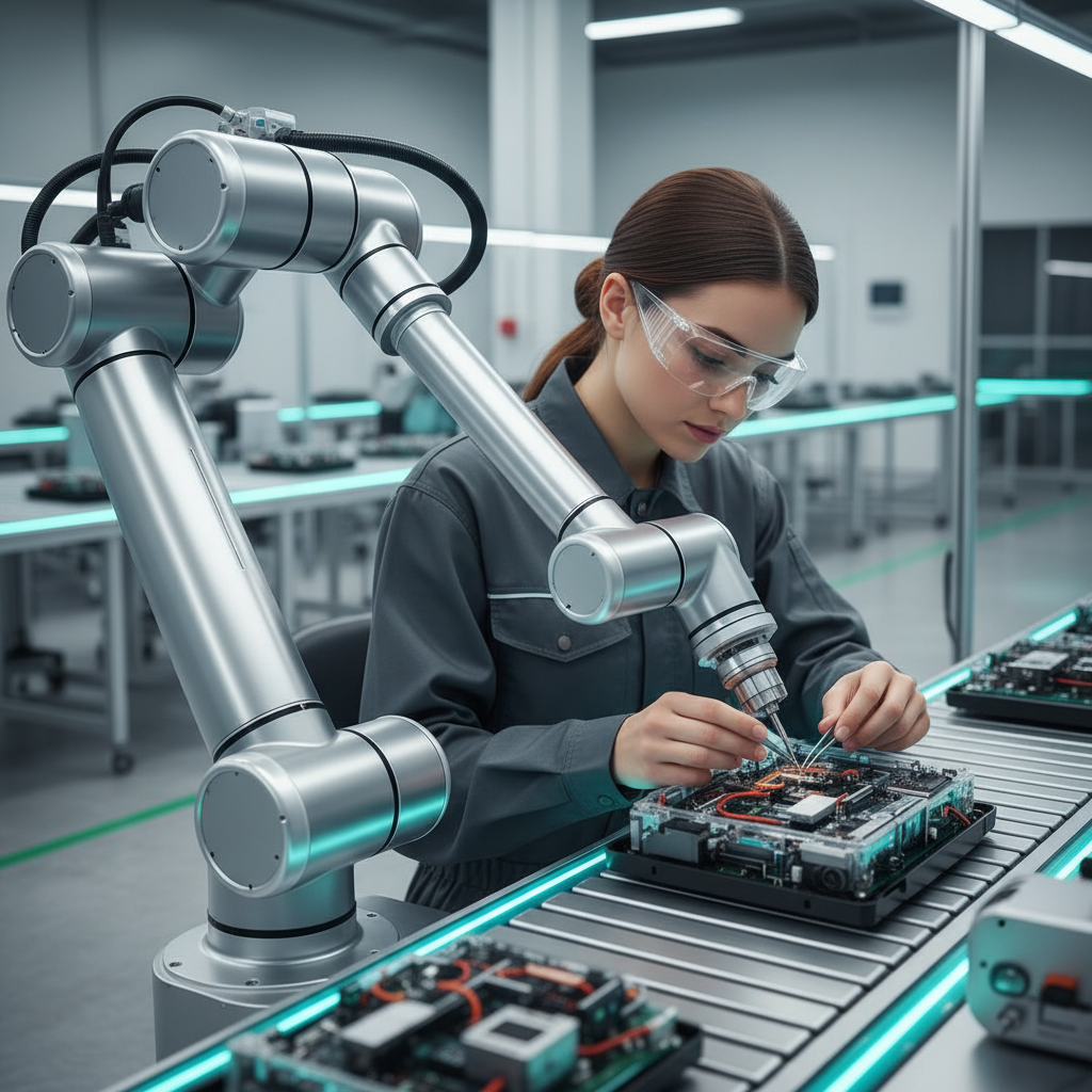 İnsanlarla işbirliği yapan gelişmiş robotik kollar (cobotlar).